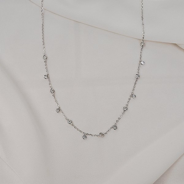 Colar corrente penduricalhos moissanite prata 925