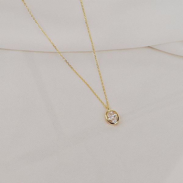 Colar corrente ponto de luz oval moissanite ouro prata 925