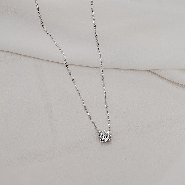 Colar corrente ponto de luz redondo moissanite 8 mm prata 925