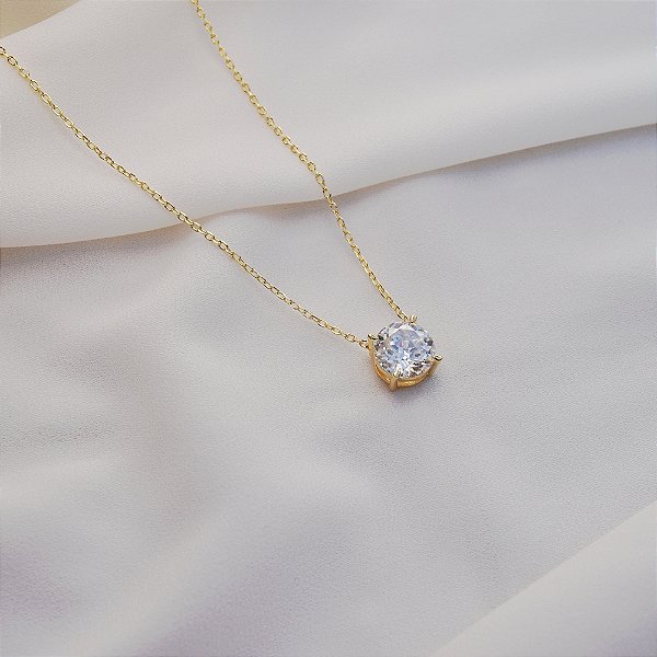 Colar corrente ponto de luz redondo moissanite 10 mm ouro prata 925