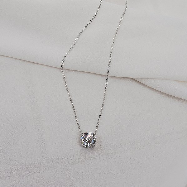 Colar corrente ponto de luz redondo moissanite 10 mm prata 925