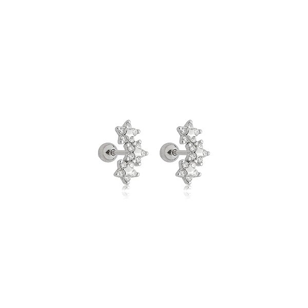 Piercing 3 florzinhas moissanite prata 925