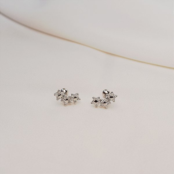 Piercing 3 florzinhas moissanite prata 925