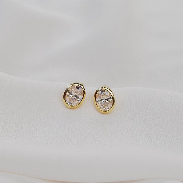 Brinco oval moissanite ouro prata 925