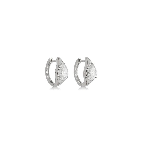 Brinco argolinha gota moissanite prata 925