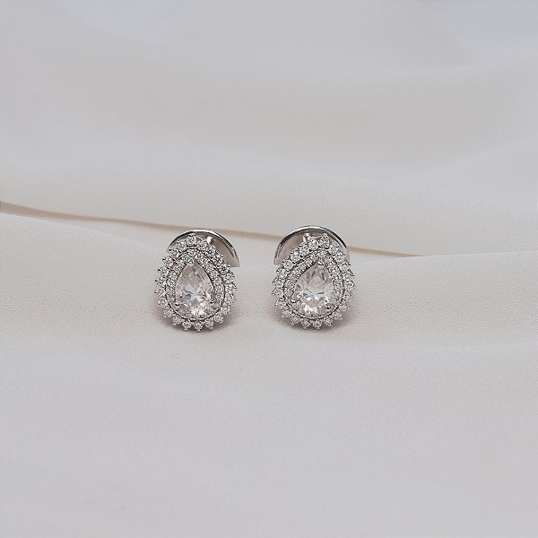 Brinco gota moissanite prata 925