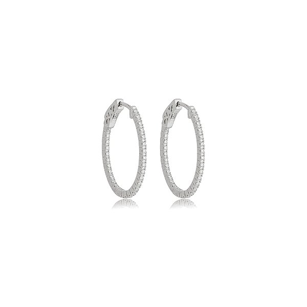 Brinco argola oval fininha média moissanite prata 925