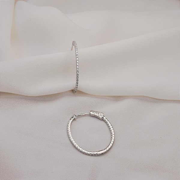 Brinco argola oval fininha grande moissanite prata 925