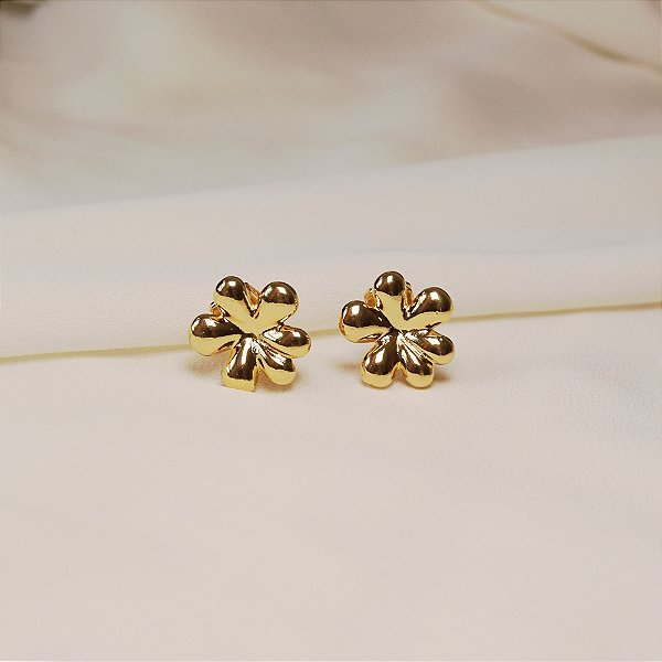 Brinco pressão flor ouro semijoia