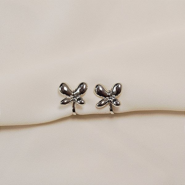 Brinco pressão borboleta ródio semijoia