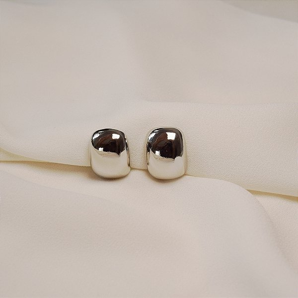 Brinco pressão retangular ródio semijoia