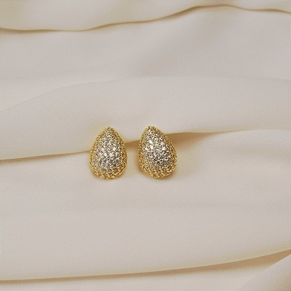 Brinco pressão gota zircônia ouro semijoia