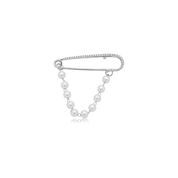 Broche alfinete pérolas zircônia prateado