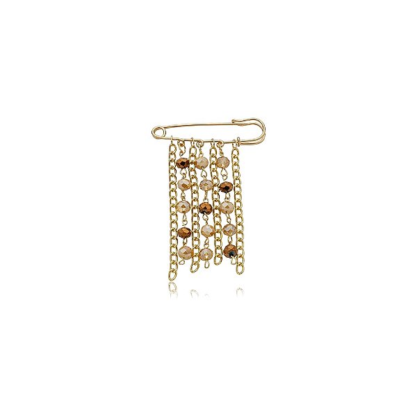 Broche alfinete penduricalhos cristais dourado
