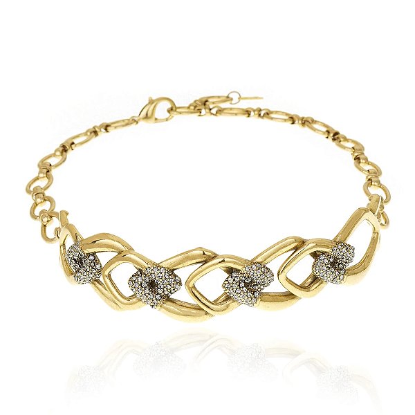 Colar choker Claudia Arbex cristais black diamond ouro vintage