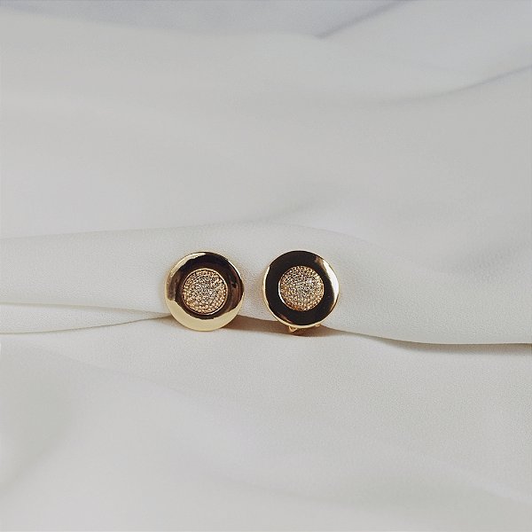 Brinco pressão redondo zircônia ouro semijoia 26k06032