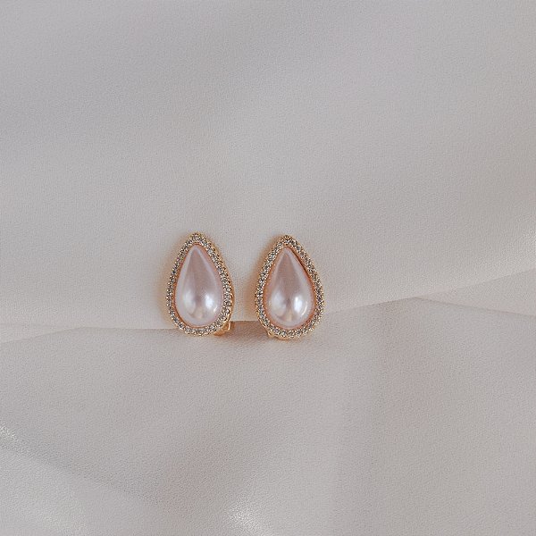 Brinco pressão gota pérola zircônia ouro semijoia 26k02010