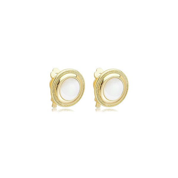 Brinco pressão redondo madrepérola ouro semijoia 24a07011