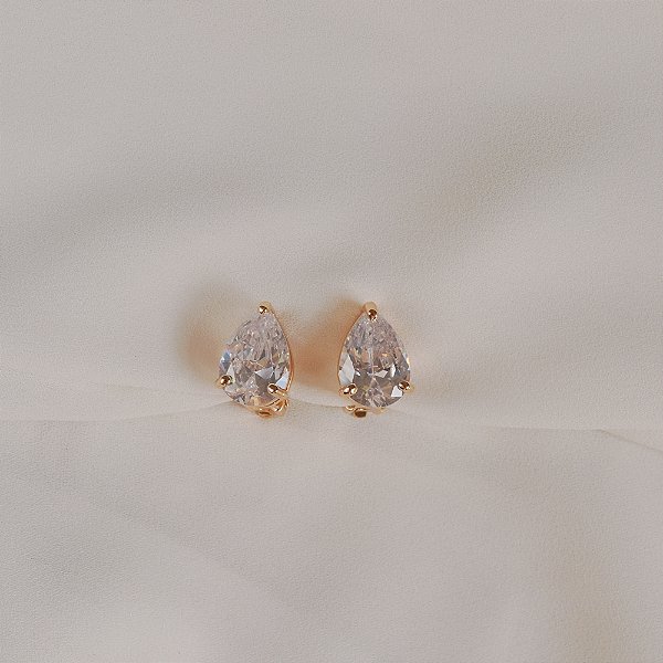 Brinco pressão gota cristal ouro semijoia 19k15027