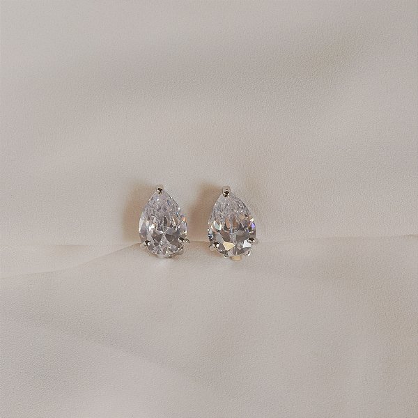 Brinco pressão gota cristal ródio semijoia 19k15027
