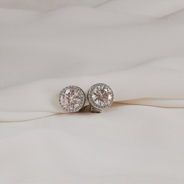 Brinco pressão redondo cristal ródio semijoia