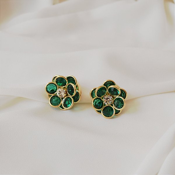 Capa para botão e botton floral cristais verdes par