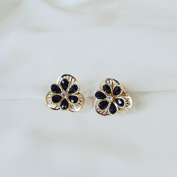 Capa para botão e botton floral cristais preto par