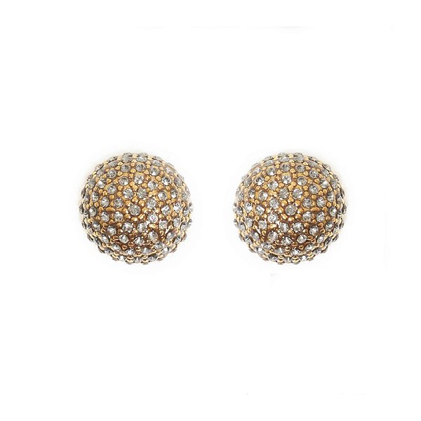 Brinco Morena Canela meia bola g strass black diamond ouro vintage semijoia