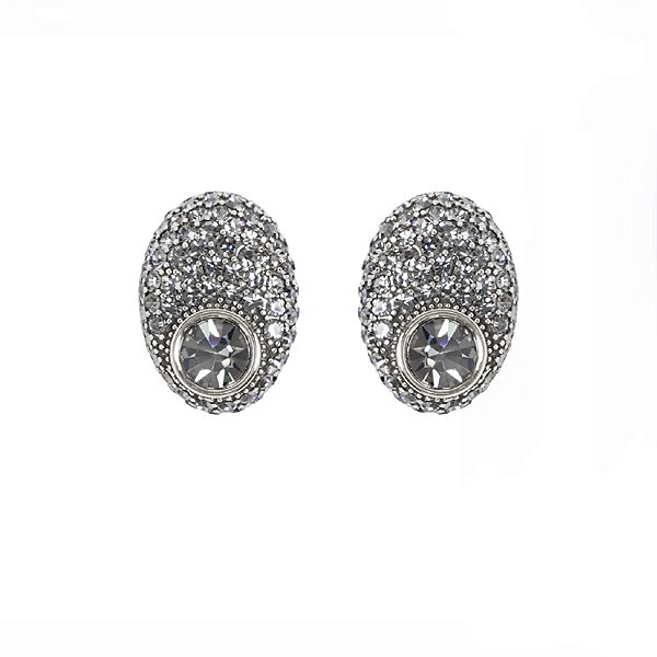Brinco Morena Canela oval g strass black diamond prata semijoia