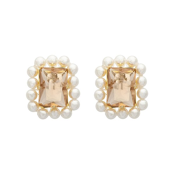 Brinco Lita Raies pérolas cristal light peach ouro semijoia