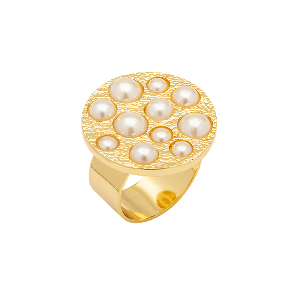 Anel ajustável Lita Raies redondo pérolas ouro semijoia