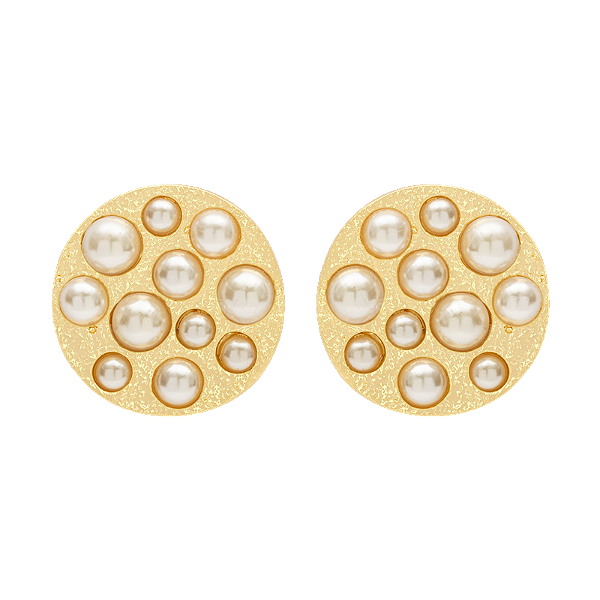 Brinco Lita Raies redondo pérolas ouro semijoia