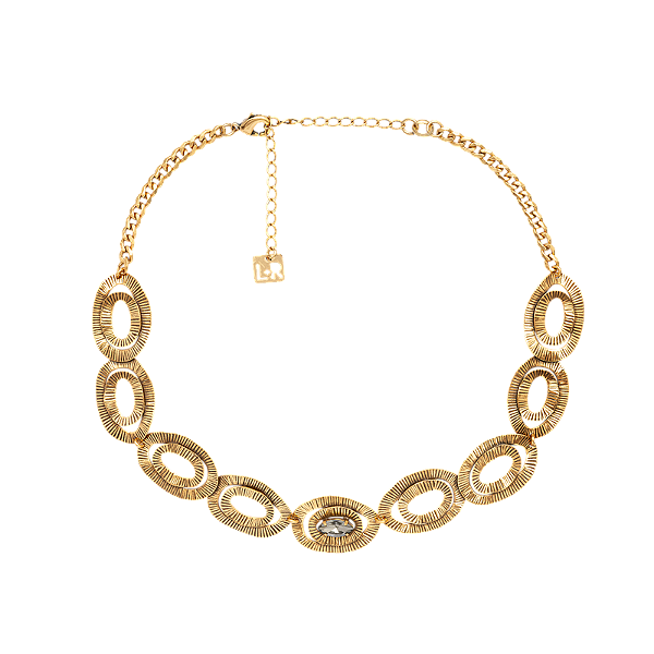 Colar choker Lita Raies entrelaço cristal ouro vintage semijoia