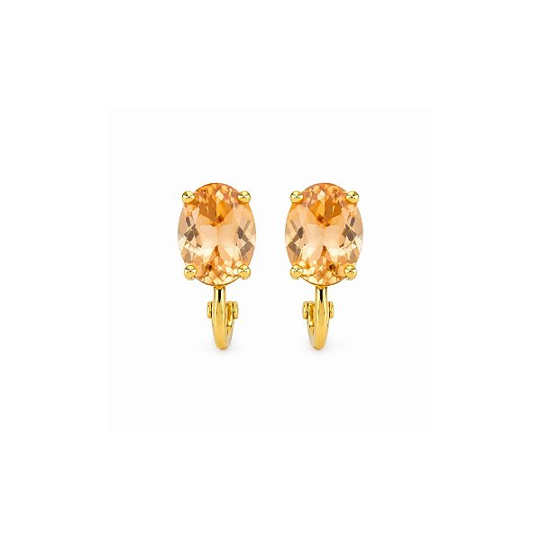 Brinco pressão oval cristal topázio ouro semijoia 4924405