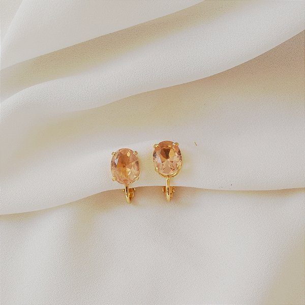 Brinco pressão oval cristal topázio ouro semijoia 4924405