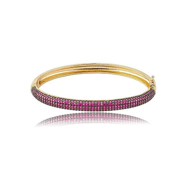 Bracelete zircônia pink ouro semijoia BO476