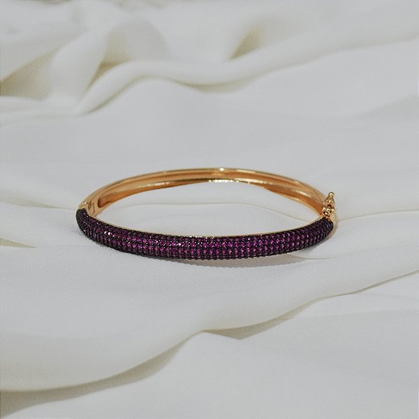Bracelete zircônia pink ouro semijoia BO476