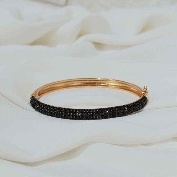 Bracelete zircônia preta ouro semijoia BO476