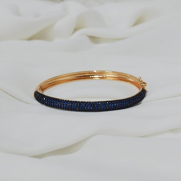 Bracelete zircônia azul ouro semijoia BO476
