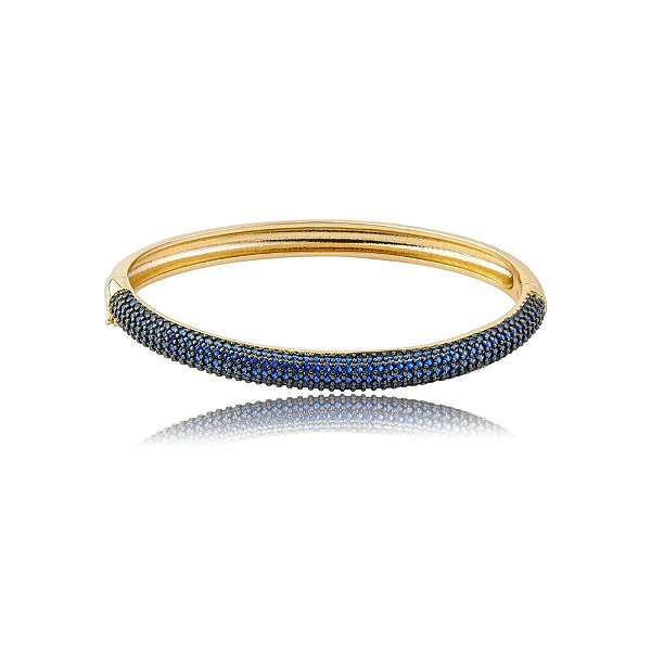 Bracelete zircônia azul ouro semijoia BO476
