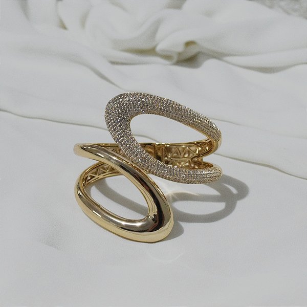 Bracelete orgânico zircônia ouro semijoia PU 1463