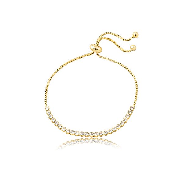 Pulseira riviera gravatinha zircônia ouro semijoia FZ417