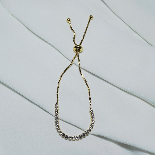 Pulseira riviera gravatinha zircônia ouro semijoia FZ417