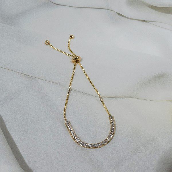 Pulseira riviera gravatinha zircônia baguete ouro semijoia FZ422