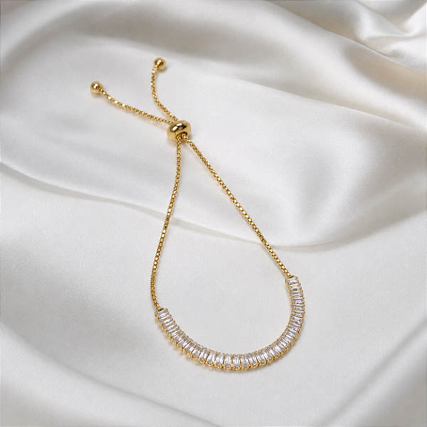 Pulseira riviera gravatinha zircônia baguete ouro semijoia FZ422