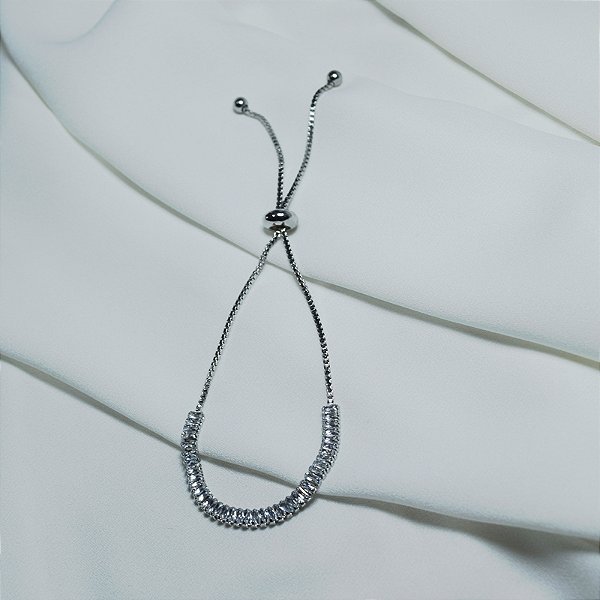 Pulseira riviera gravatinha zircônia baguete ródio semijoia FZ422