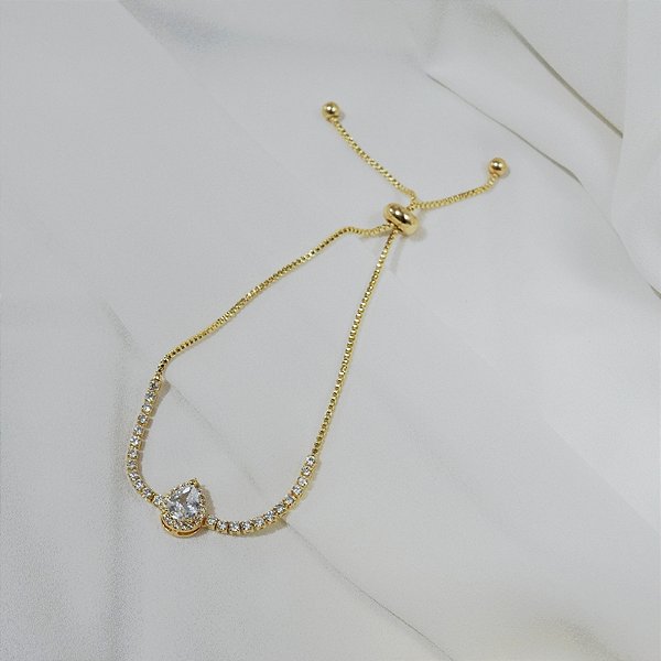 Pulseira riviera gravatinha gota ouro semijoia FZ385