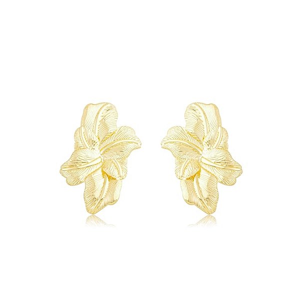 Maxi brinco folhas ouro semijoia