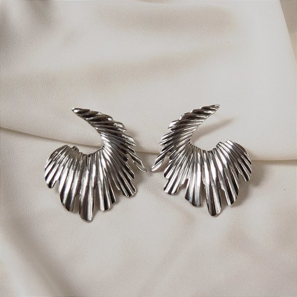 Maxi brinco folha ródio semijoia