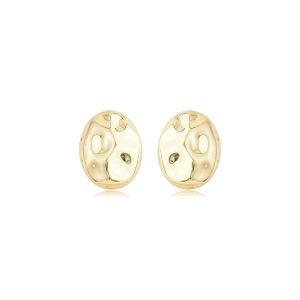 Maxi brinco oval martelado ouro semijoia